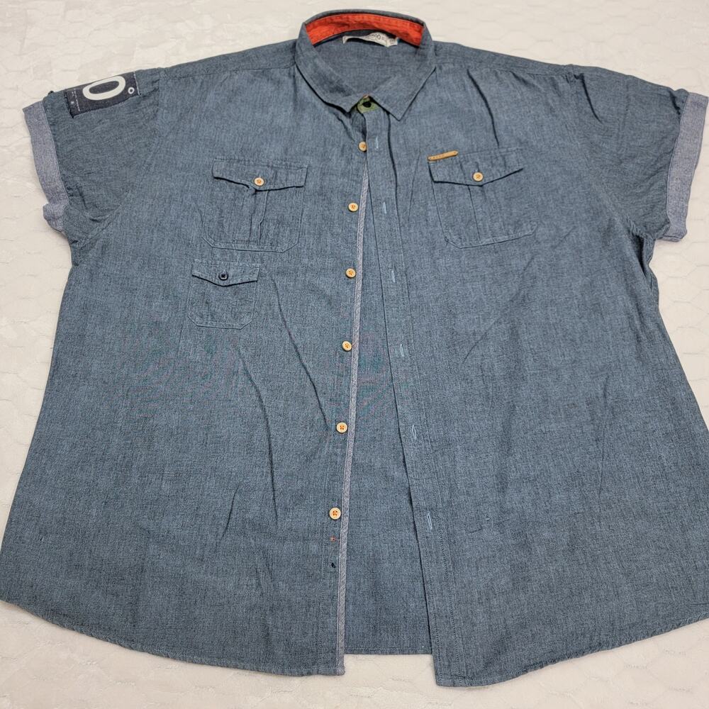 AKOO Trust 80 Paradise Club Shirt Mens 5XL Button Down Short Sleeve Blue Cotton